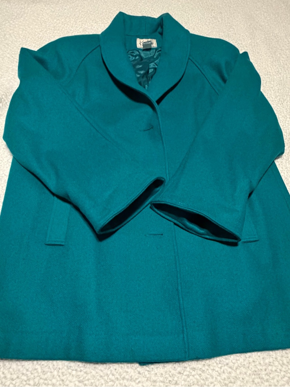 Wool-Blend Teal Pea Coat — Classic Short-Sleeve Overcoat